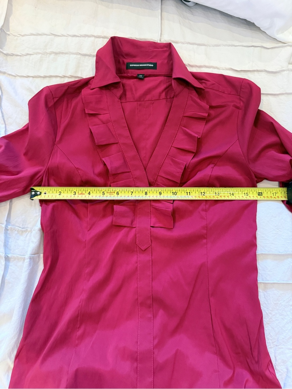 Express Red Ruffle-Trim Button Down Blouse - Picture 9 of 10